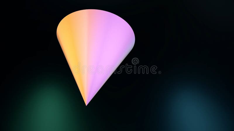 Geometric figure on black background. Abstract animation of moving multicolored triangular cone in space on black stock illustration Geometric figure on black background. Abstract animation of moving multicolored triangular cone in space on black stock illustration