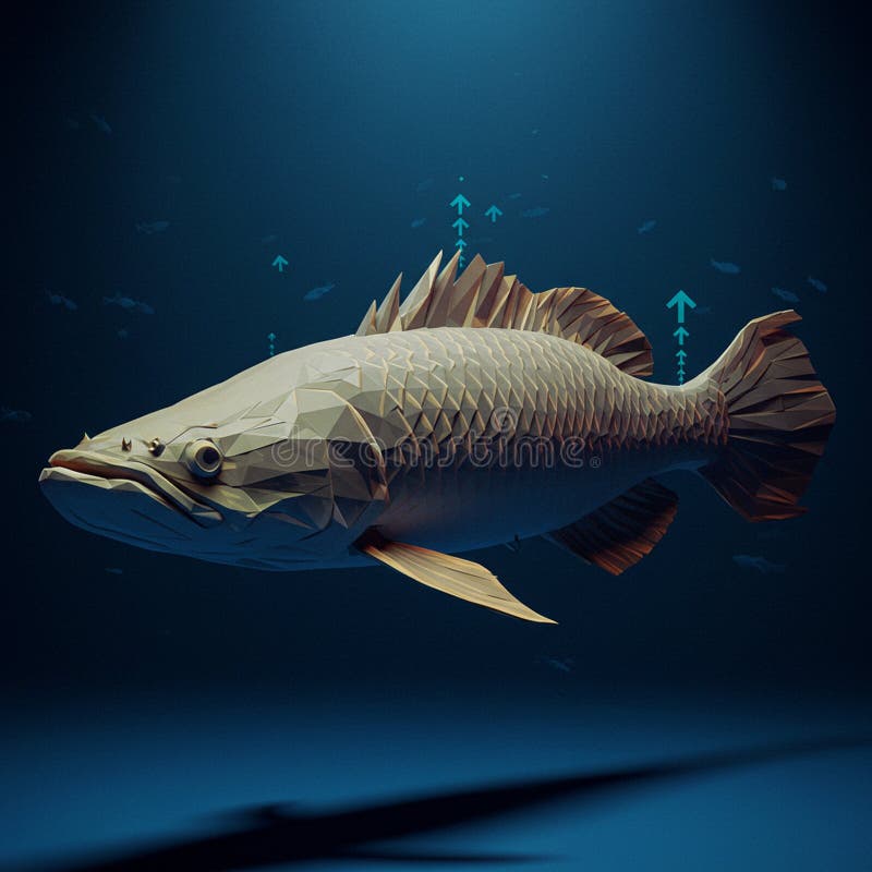 A geometric fish rendered in a low-poly style, featuring a detailed, angular body under royalty free illustration