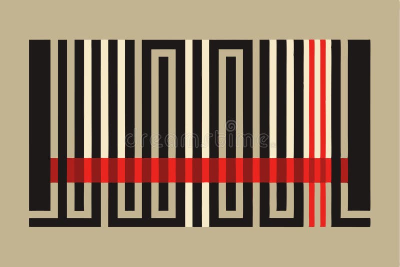 Geometric flat barcode design featuring contrasting lines in black, white, and red colors suitable for retail environments royalty free illustration