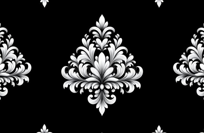 Geometric flower pattern on a seamless modern background, adorned with white and black elements. stock image