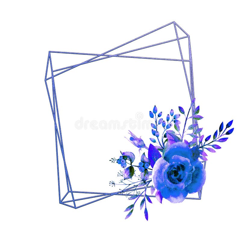 The Geometric Frame is Framed with Blue Rose Flowers on a White Isolated  Background. Flower Poster, Invitation Stock Illustration - Illustration of  background, hydrangea: 172835933