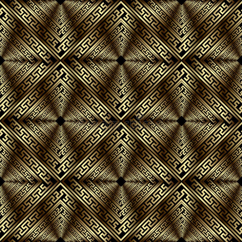 Geometric Gold Modern 3d Vector Seamless Pattern. Greek Ornamental Grid ...