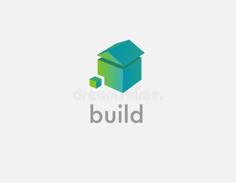 Geometric green logo 3d home elements for a construction company vector illustration