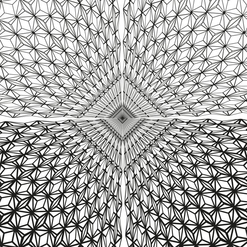 Geometric grid shape. Mesh perspective symbol. Abstract vector net. Black white illusion. stock illustration