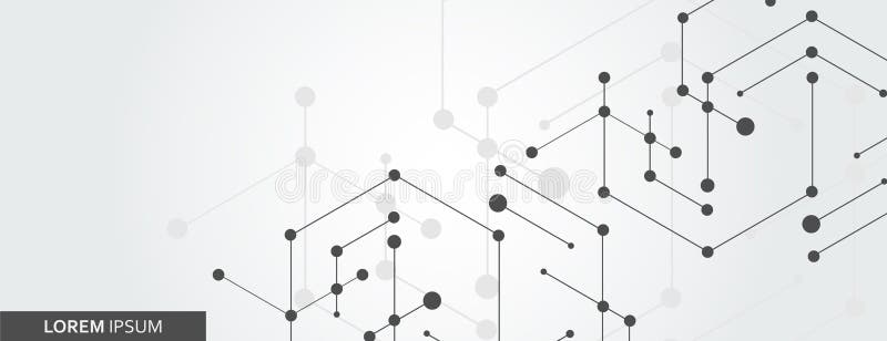 Geometric hexagon connect with connected line and dots. Simple technology graphic background. Vector banner design royalty free illustration