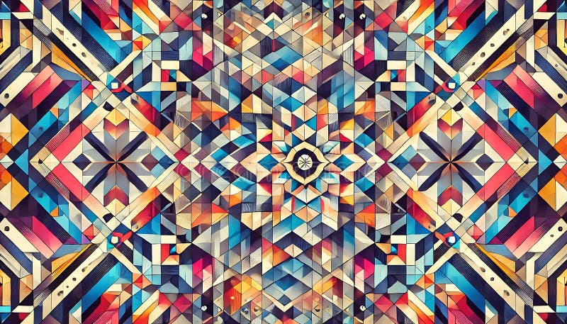 Geometric kaleidoscope patterns in vibrant multi-colors with dynamic symmetry created using generative AI for banners royalty free illustration