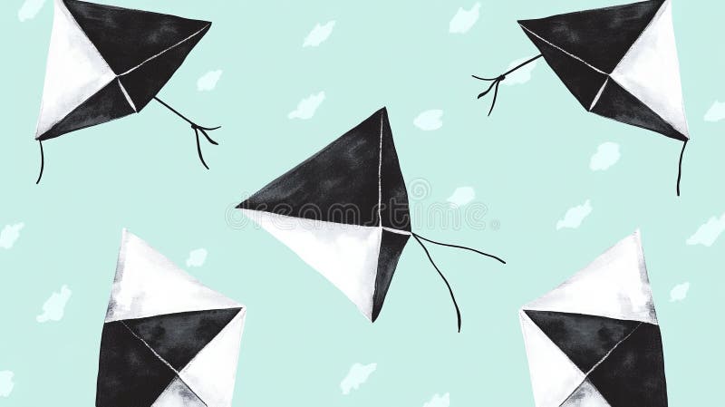 Geometric kites парит на спокойном мятом зеленом фоне, создавая игривый бесшовный узор иллюстрация штока