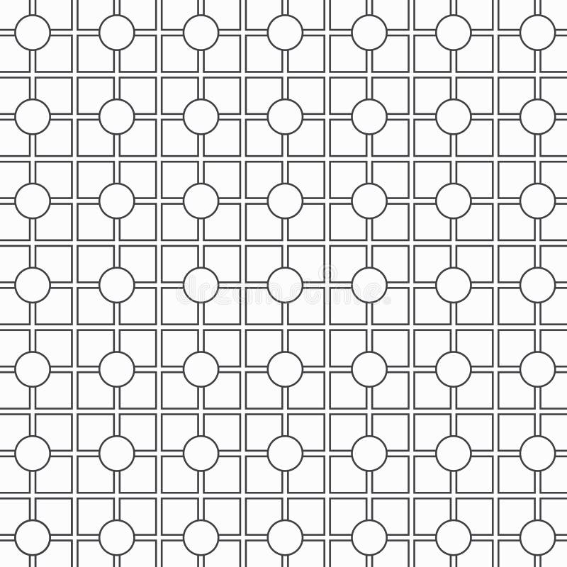Geometric lattice pattern repeating linear square and circle at center. stock illustration