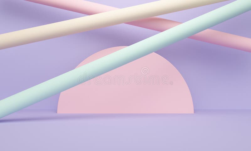 Geometric lilac abstract background with colored cylinders. 3d rendering stock illustration