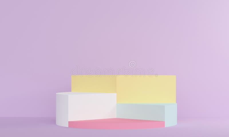 Geometric lilac abstract background with a colored podium of different heights. 3d rendering vector illustration