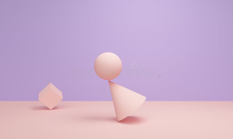 Geometric lilac abstract background with pink shapes in balance. 3d rendering royalty free illustration