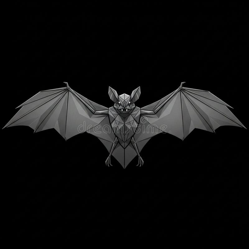 A geometric low-poly bat design is displayed, featuring sharp, angular lines and facets royalty free illustration