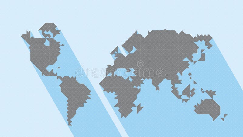 Geometric Map World. Vector map of world with trendy triangles design. Map World with long shadow. All in a single layer. Vector illustration.