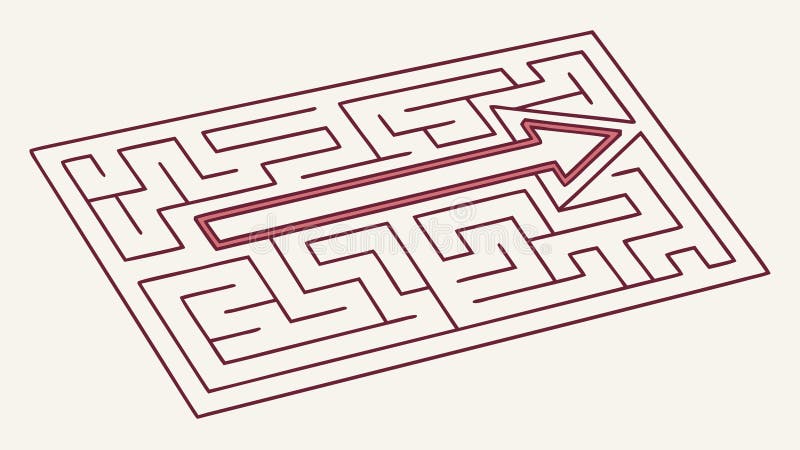 Geometric maze with indicated solution path, vector design Generative AI