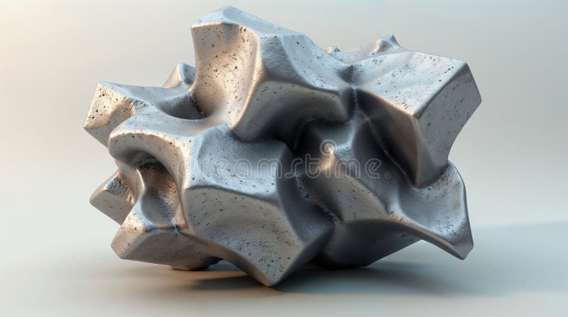 Geometric Metallic Sculpture with Textured Silver Finish stock illustration