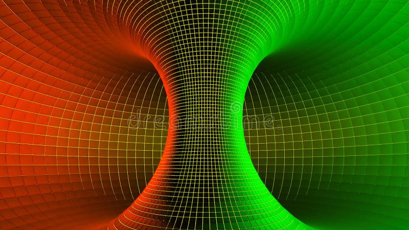 Geometric model of black hole. Design. 3D model of spatial funnel in cyberspace. Inside Torus with colorful grid vector illustration