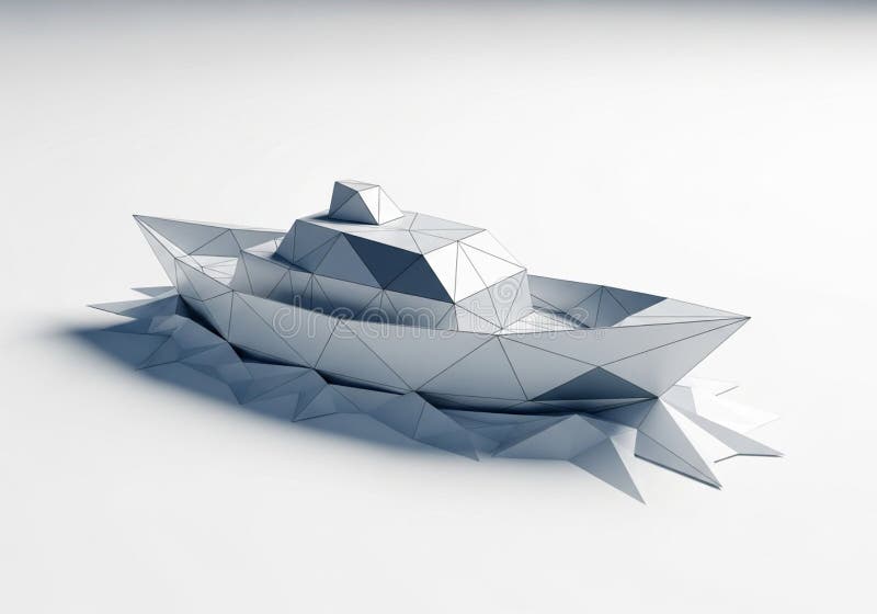 Geometric model of a boat with a low-poly design. Constructed from triangular facets vector illustration
