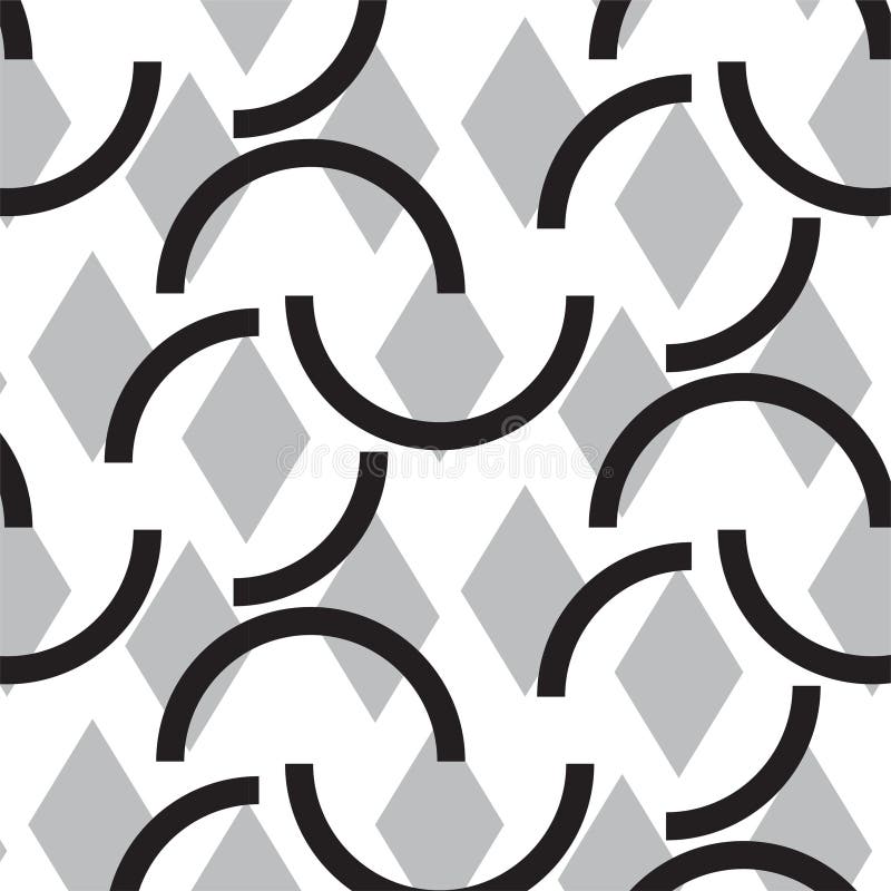 Geometric pattern features overlapping black semi-circles and interspersed grey diamonds, set against a white background royalty free illustration