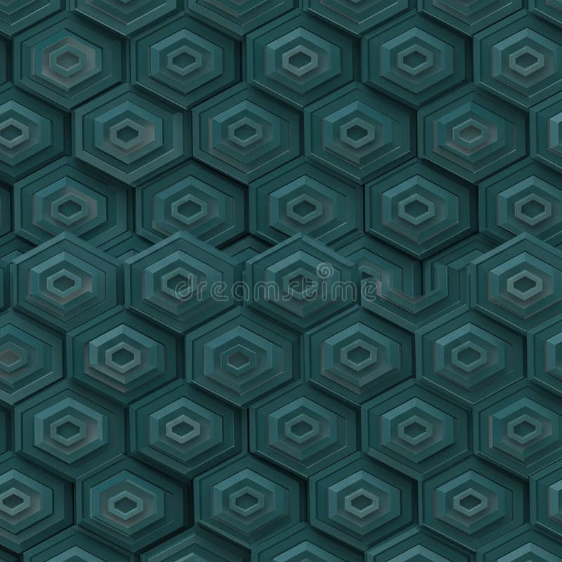 Geometric pattern of hexagonal shapes in a layered, 3D design. Each hexagon vector illustration