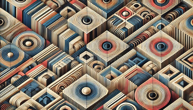 Geometric patterns resembling optical illusions with alternating vivid and muted colors designed using generative AI for unique banner