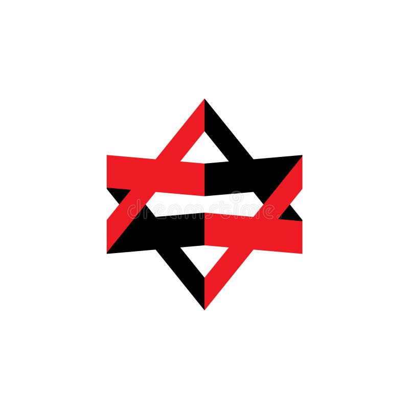 Geometric Red and Black Abstract Star Logo with Interlocking Ribbons royalty free illustration