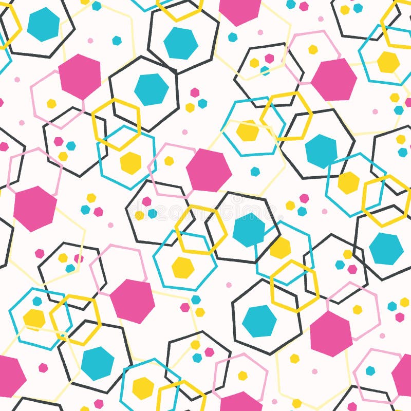 Geometric retro hexagon shape seamless pattern. All over print vector background. Summer 1950s memphis style fashion vector illustration Geometric retro hexagon shape seamless pattern. All over print vector background. Summer 1950s memphis style fashion vector illustration