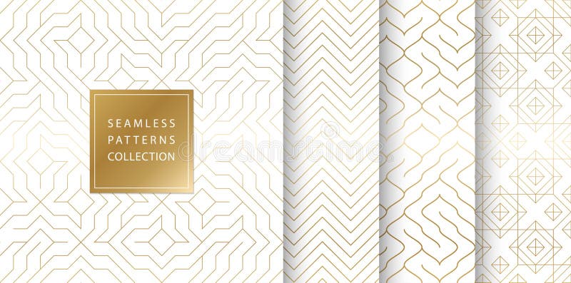 Geometric seamless golden pattern background. Simple vector graphic white print. Repeating line abstract texture set. Minimalistic