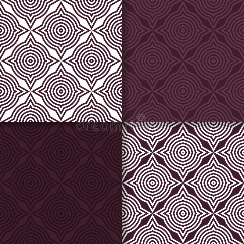 Geometric Backgrounds. Set of Maroon Seamless Patterns Stock Vector