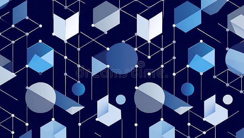 Geometric Shapes and Lines on Dark Blue Background background, wallpaper hd stock illustration