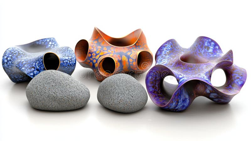 Geometric shapes of multiple colors and intricate design are on the stone surface royalty free stock images