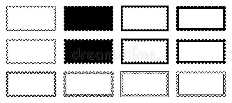 Geometric shapes set with round sides, aesthetic memphis figures, rectangle frames with wiggly edges, brutal modern modern vector illustration