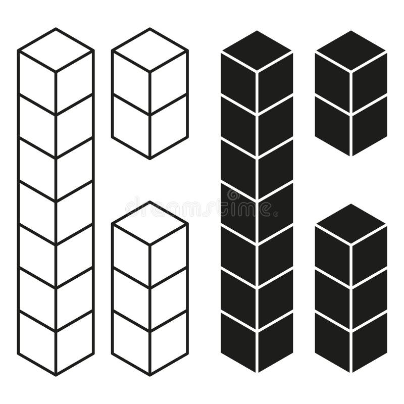 Geometric stacked cubes. Isometric vector shapes. Black and white. Abstract 3D design. vector illustration