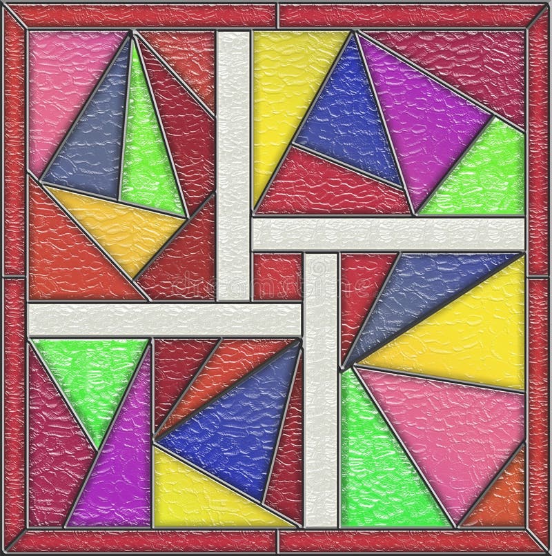 Geometric stained glass window panel. 