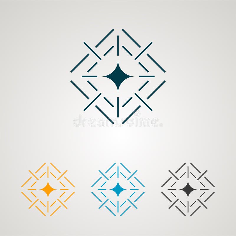Geometric star logo. Firework icon design. Power of explosion sign. Rhombus sunburst with rays. Modern and minimal logotype royalty free illustration