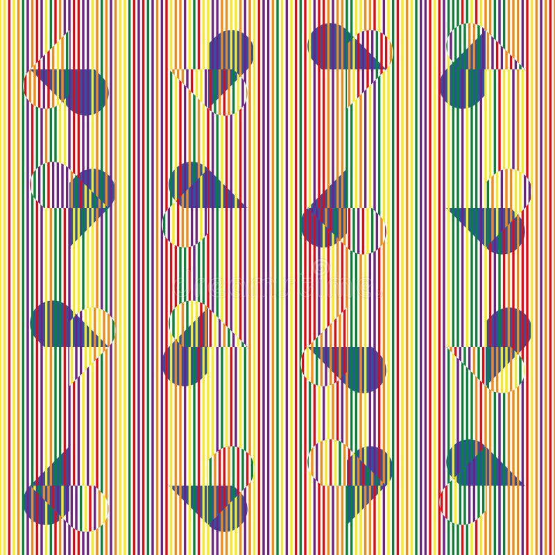 Colourful striped hearts on striped background. Abstract seamless vector pattern with moirÃ© effect. vector illustration