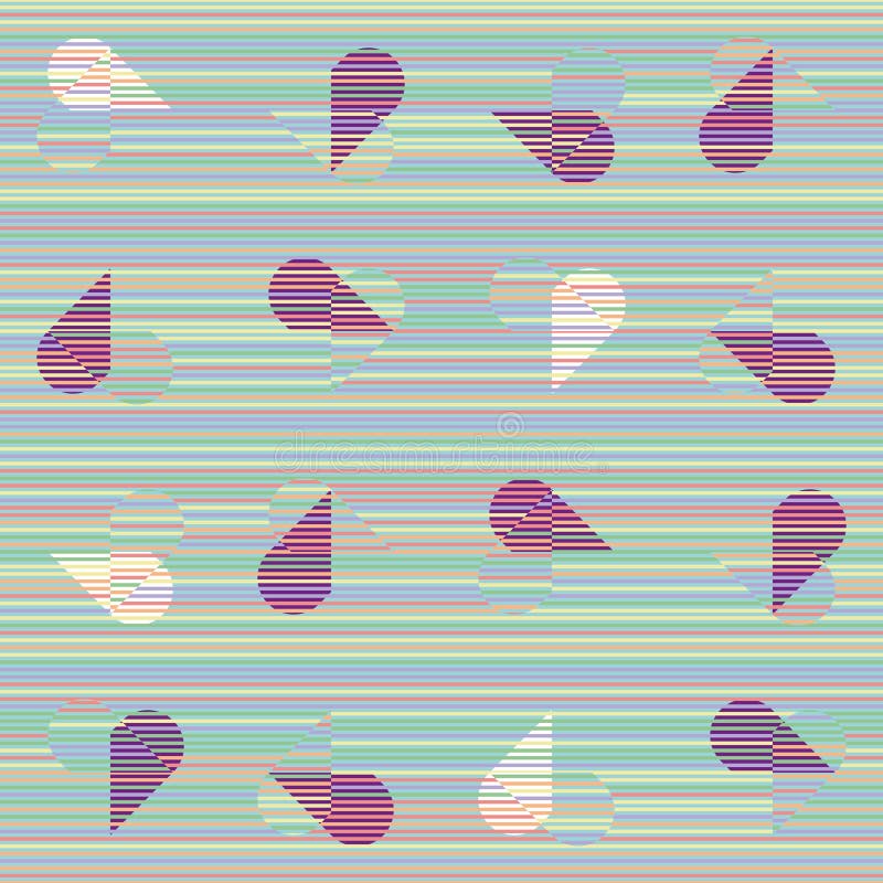 Colourful striped hearts on striped background. Abstract seamless vector pattern with moirÃ© effect. stock illustration