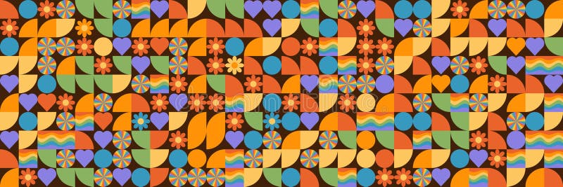 Geometric tile seamless pattern with Rainbow colors of pride month. Geometric LGBT Pride background, banner. Vector stock illustration