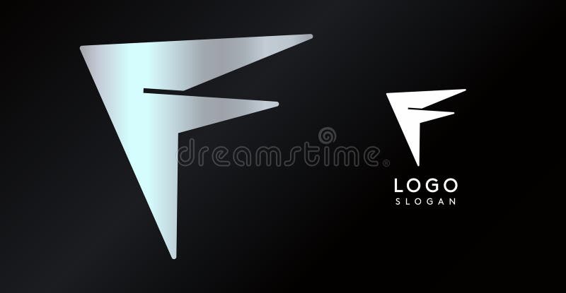 Geometric triangular F letter, abstract dynamic logo, modern holographic gradient monogram for gaming, technology, urban royalty free illustration