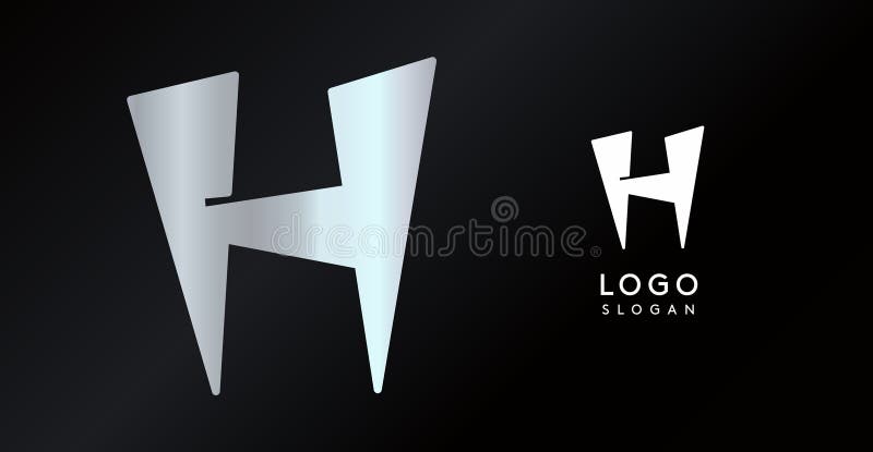 Geometric triangular H letter, abstract dynamic logo, modern holographic gradient monogram for gaming, technology, urban stock illustration