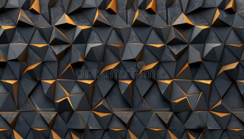Design geometric al peretelui, cu tipare triunghiulare negre și aurii într-un cadru arhitectural modern stock images