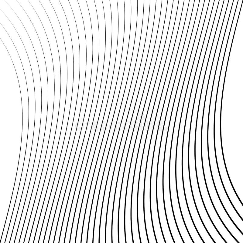 Geometric waving, wavy parallel lines. Ripple, twisted lines pattern. Squeeze, sway, squish distort, deform effect on stripes vector illustration