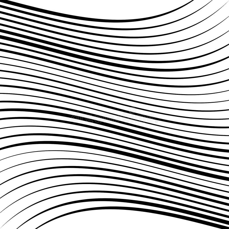 Geometric waving, wavy parallel lines. Ripple, twisted lines pattern. Squeeze, sway, squish distort, deform effect on stripes royalty free illustration