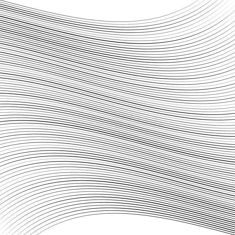 Geometric waving, wavy parallel lines. Ripple, twisted lines pattern. Squeeze, sway, squish distort, deform effect on stripes vector illustration