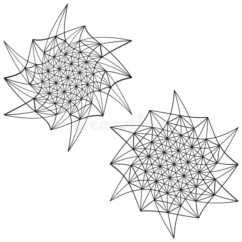 Geometric wireframe shape. Abstract grid pattern. Complex symmetric design. Digital vector element. vector illustration