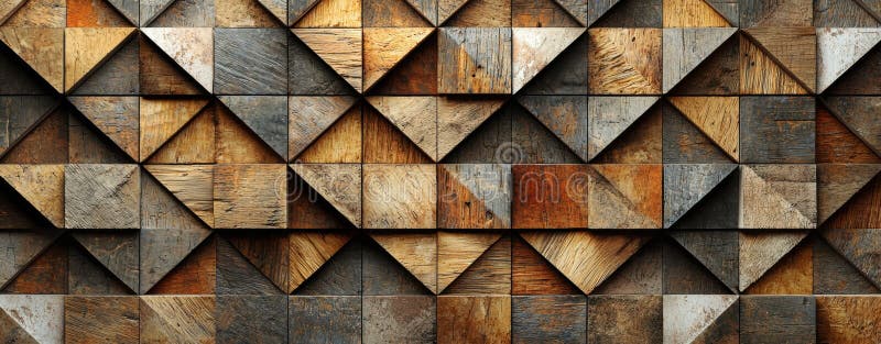 Geometric Wooden Wall Panel Texture - Rustic Brown and Gray Wood Background stock illustration