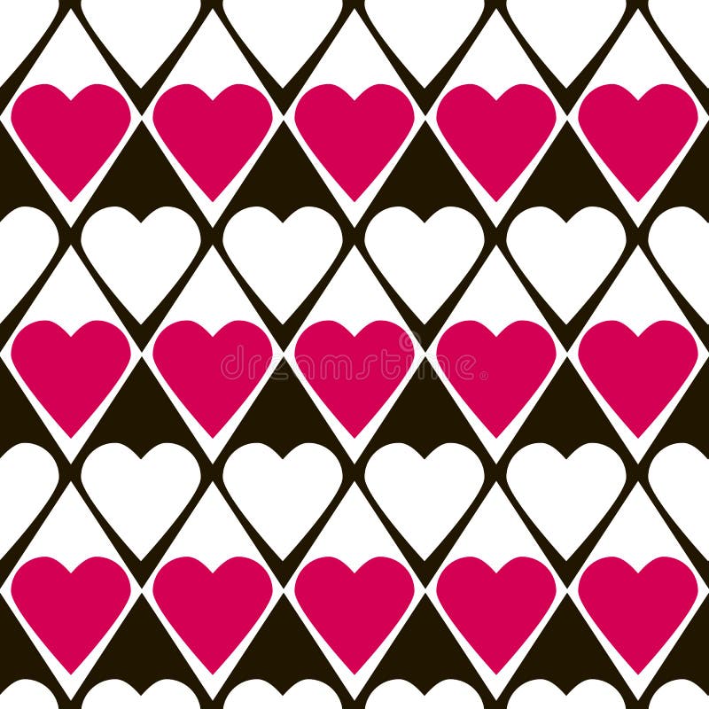 Geometrical Valentines Day Seamless Pattern with Hearts Stock Vector