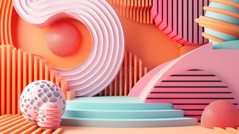 Geometrie minimalistică abstractă, colorată 3d, compactionică stock illustration