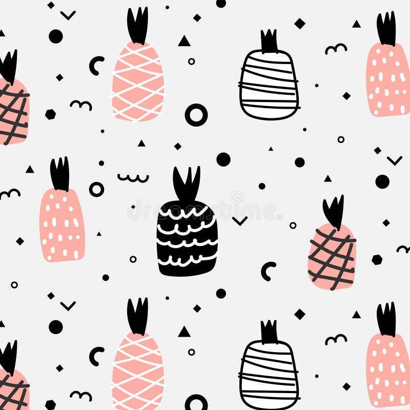 Geometrisch Vlak en Leuk Hand Getrokken Ananassenpatroon vector illustratie Geometrisch Vlak en Leuk Hand Getrokken Ananassenpatroon vector illustratie