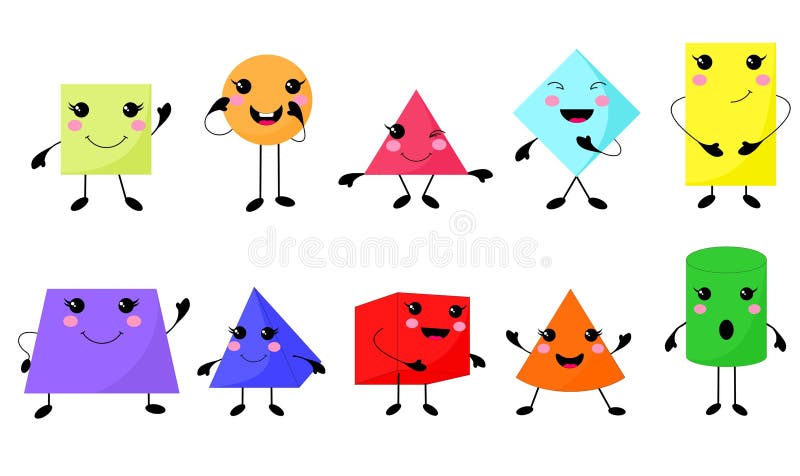 Geometrische Formen Kawaii Lustige Zeichen Fur Kinder In Form Einer Raute Kreis Ein Quadrat Dreieck Rechteck Pyram Paralleltr Stock Abbildung Illustration Von Hande Lustig 172185518