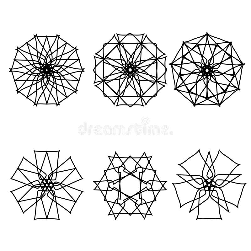 Geometrische Musterikonenstern-Astrologieblumen eingestellt lizenzfreie abbildung